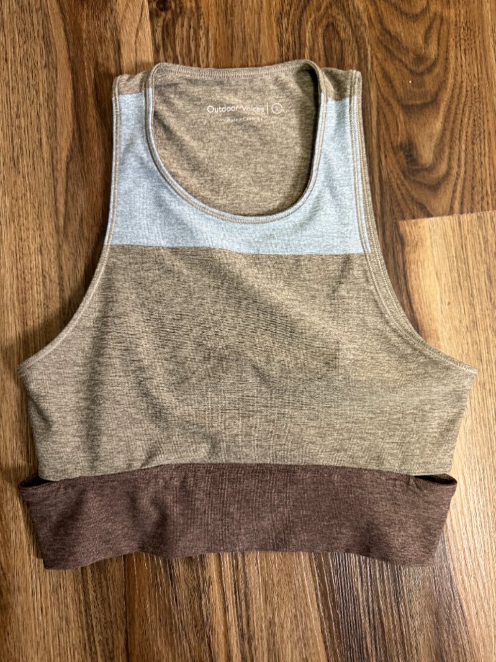 Outdoor Voices Tri-Tone Slashback Crop Top Sports Bra High Neck Sculpting S - Picture 5 of 7
